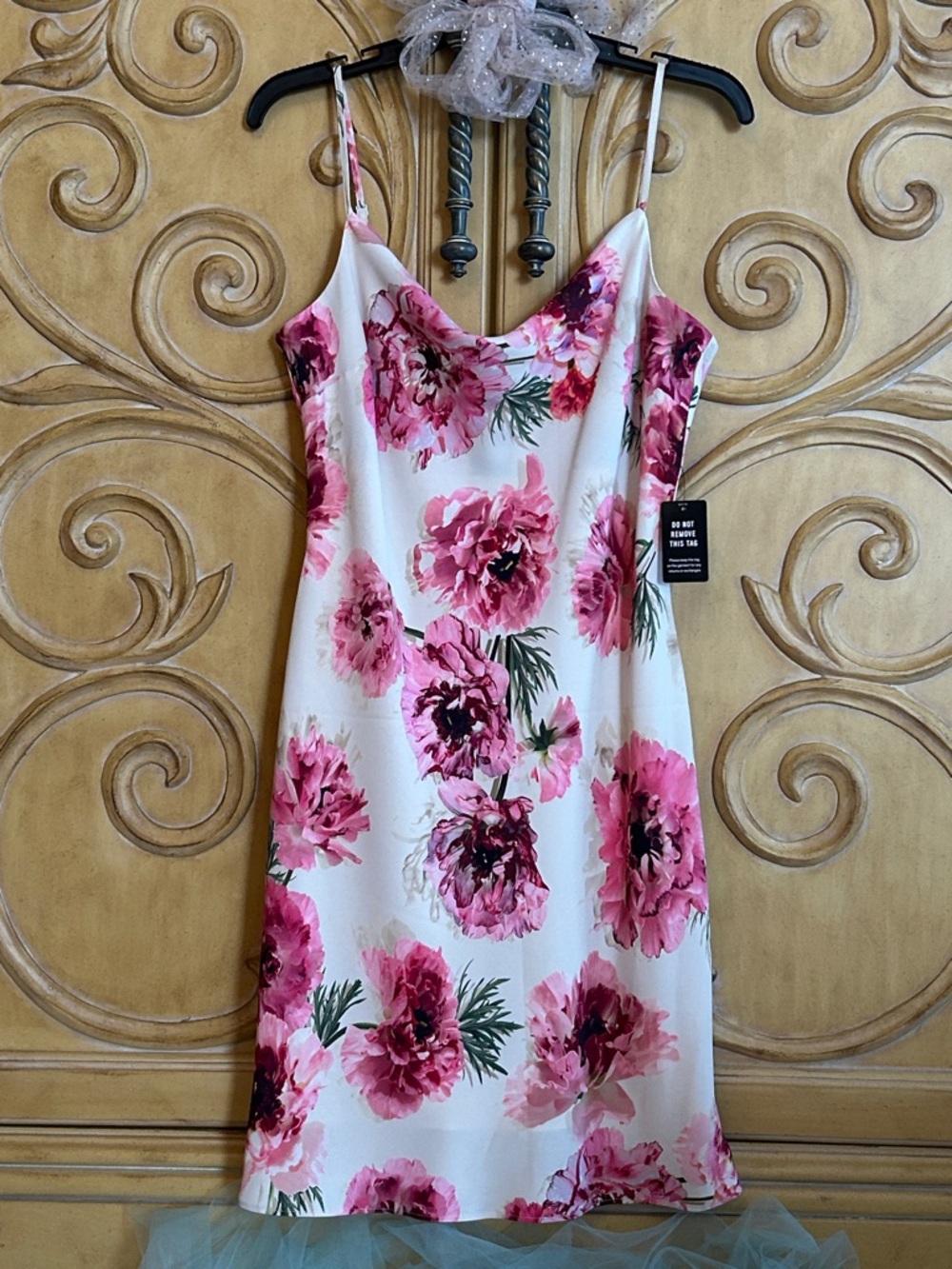 Express Ivory Slip Dress with Pink Floral Print New